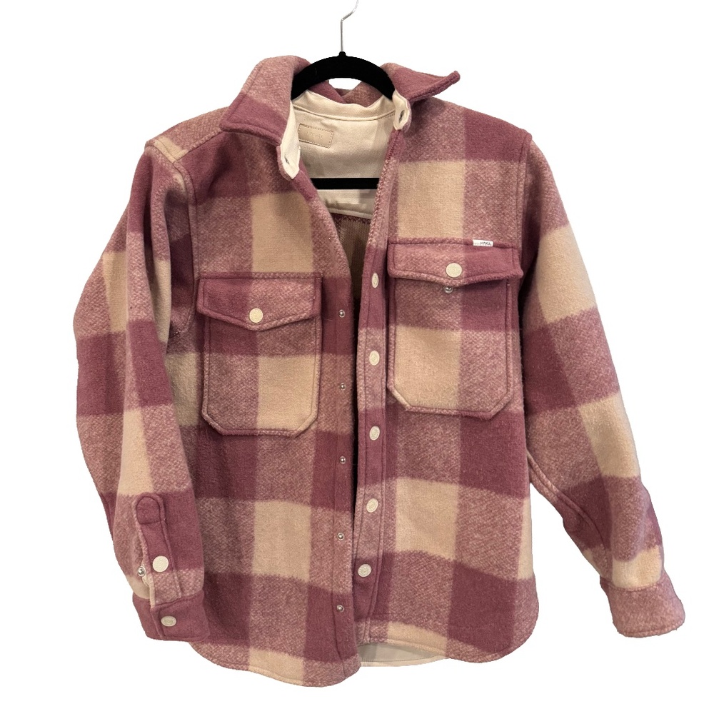Mother Plaid Fleece Shirt Jacket in Pink and Cream - Size Unknown